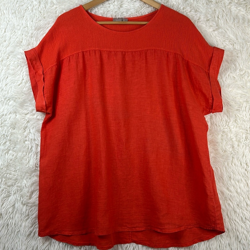 SAIPH LAB Made in Italy solid orange 100% linen short sleeve top